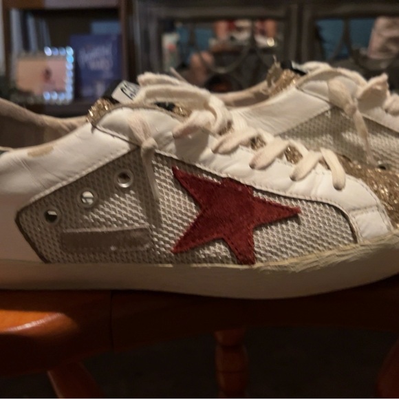 Golden Goose Gold Glitter and White Sneakers - Picture 3 of 14